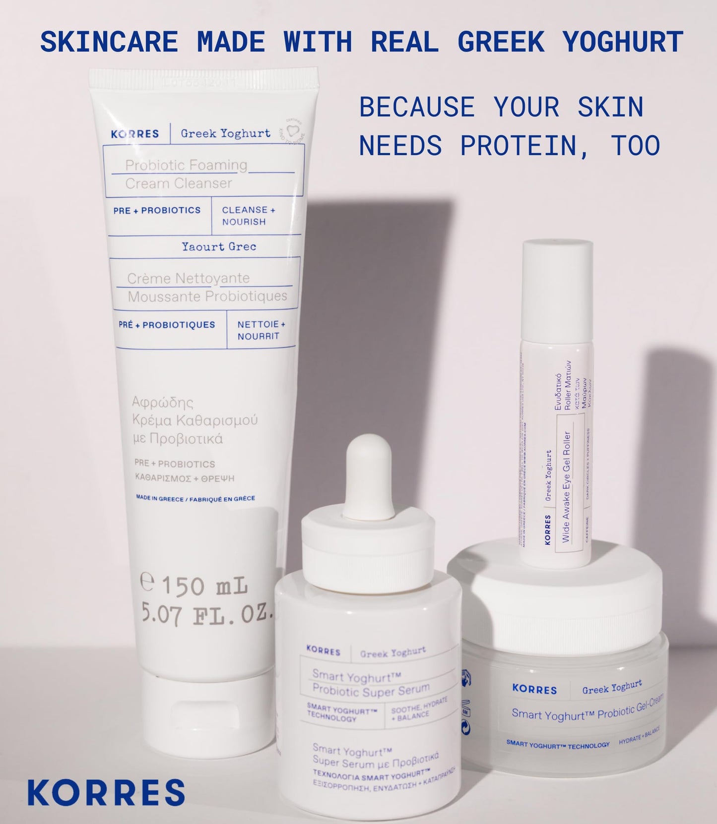KORRES Greek Yoghurt Wide Awake Eye Gel Serum with Hyaluronic Acid & Caffeine for Dark Circles & Puffy Eyes, Roller Ball, Brightening & Hydrating, 0.51 fl oz