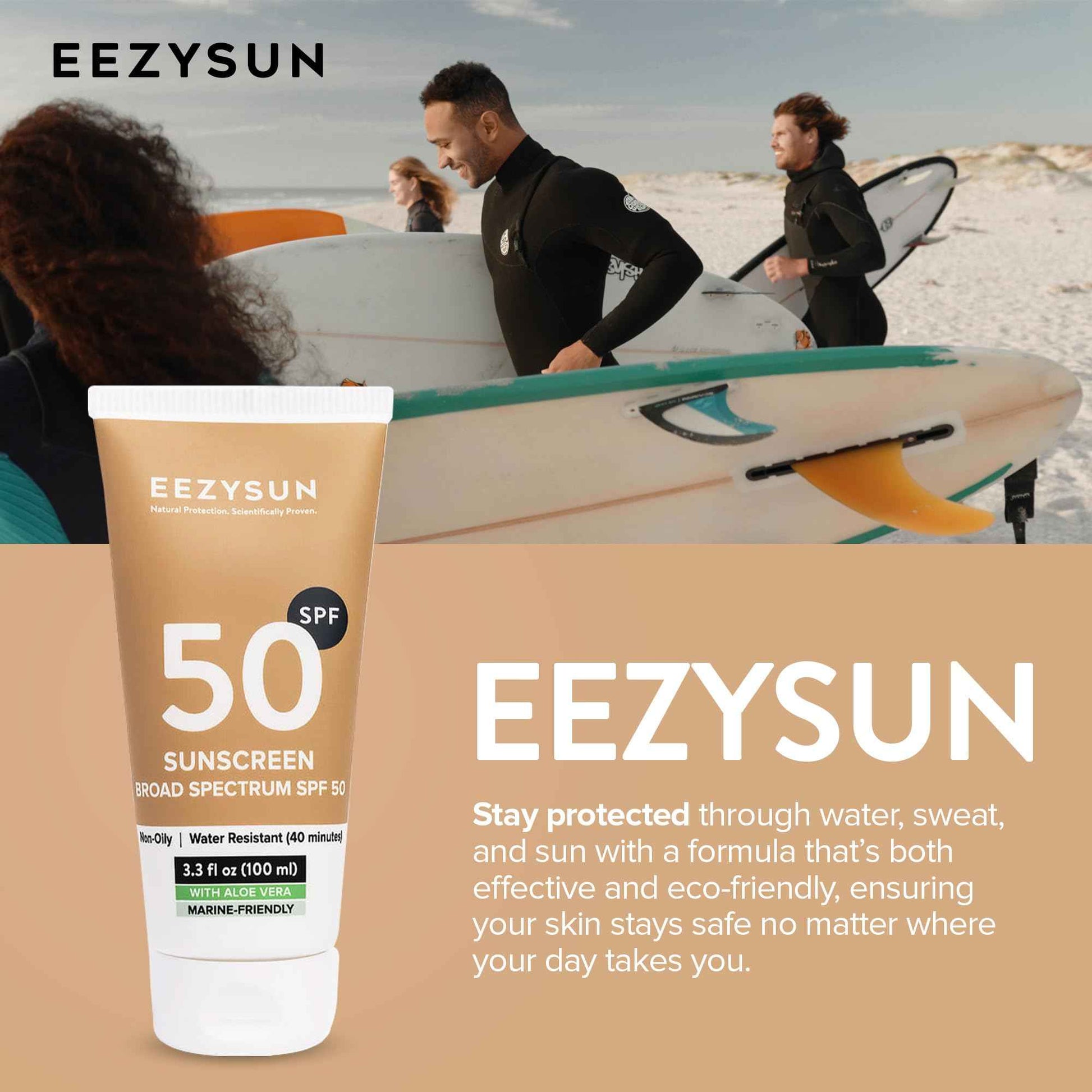 EEZYSUN Mineral SPF 50 Sunscreen | Infused with Aloe Vera | Vegan and Cruelty-Free | Hawaii 104 Reef Act Compliant | Broad Spectrum with UVA/UVB Protection | Natural & Non-Oily | 3.3 FL OZ