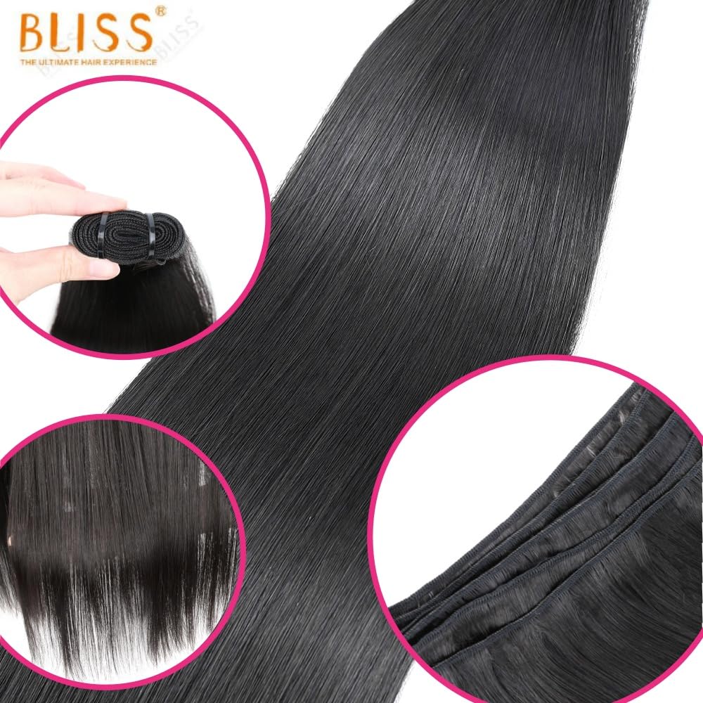 Blisshair Sew In Hair Extensions Real Human Hair 8 Inch Weft Hair Extensions Full Head Double Weft SDD Burmese Bone Straight Hair Single Bundle for Women 100g Natural Color (Straight, 8inch)
