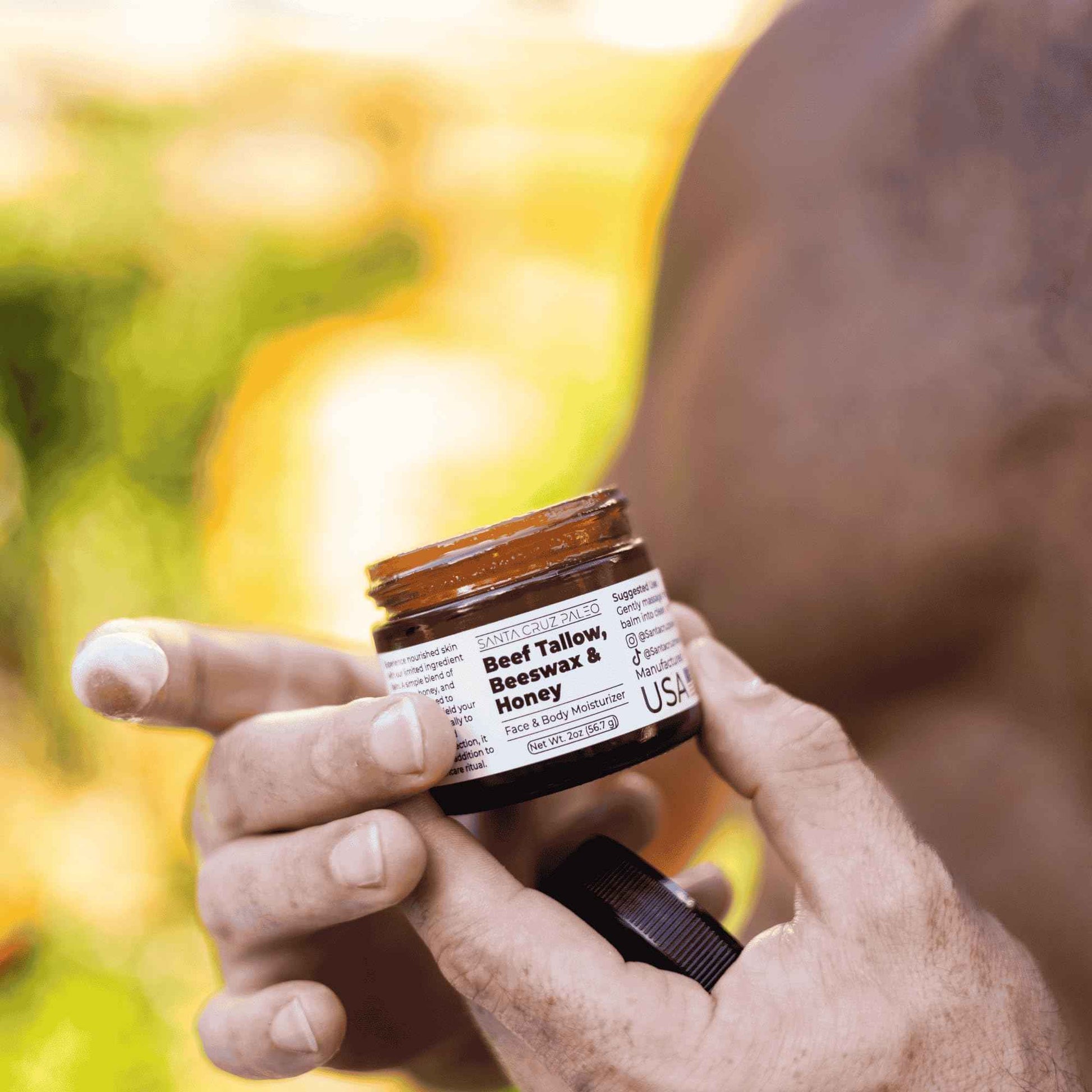 Santa Cruz Paleo Beef Tallow for Skin, Grass Finished & Grass Fed Beef Tallow and Honey Balm Body & Face Moisturizer, Organic Beeswax and Organic Honey, Light Scent, Moisturizing Natural Formula, 2 Oz