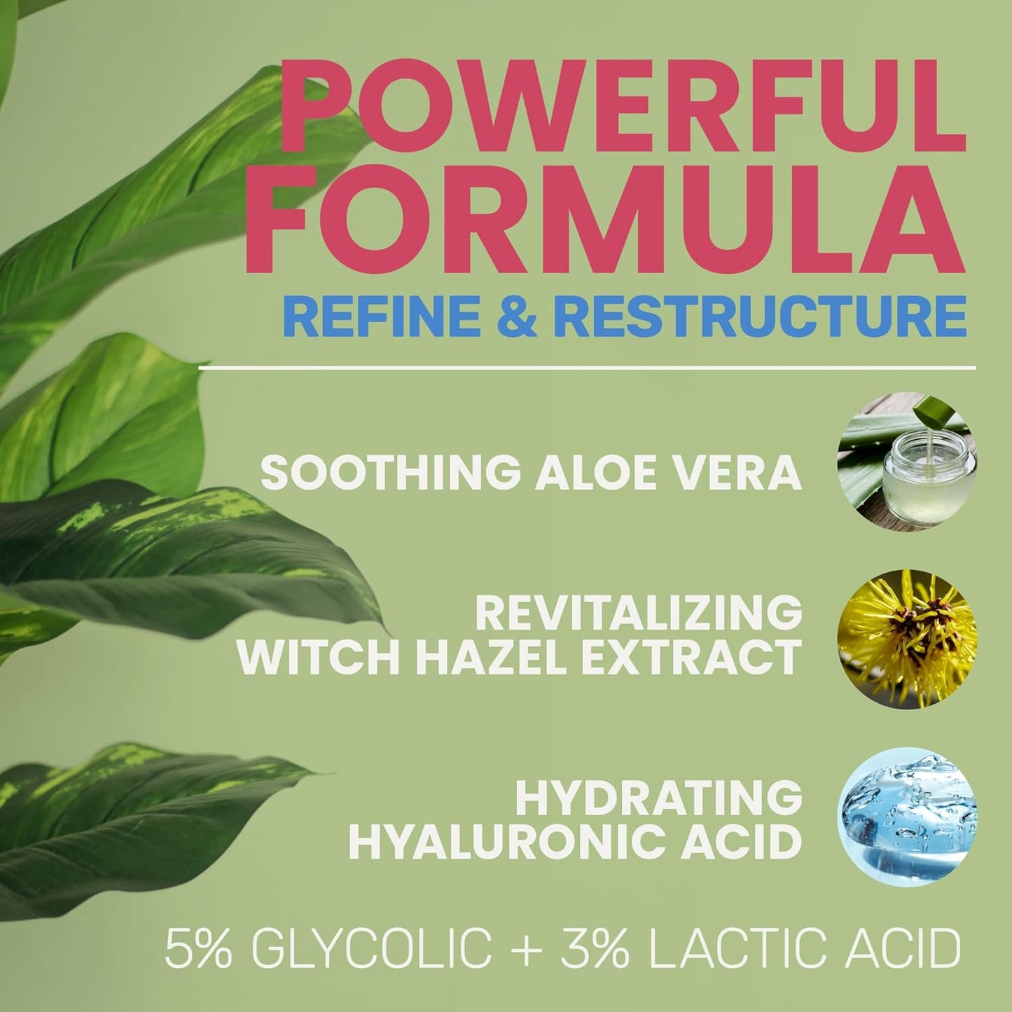 Glycolic & Lactic Acid Resurfacing Serum - 5% Glycolic + 3% Lactic Acid, Aloe & Witch Hazel | 1oz Moisturizing Face Serum