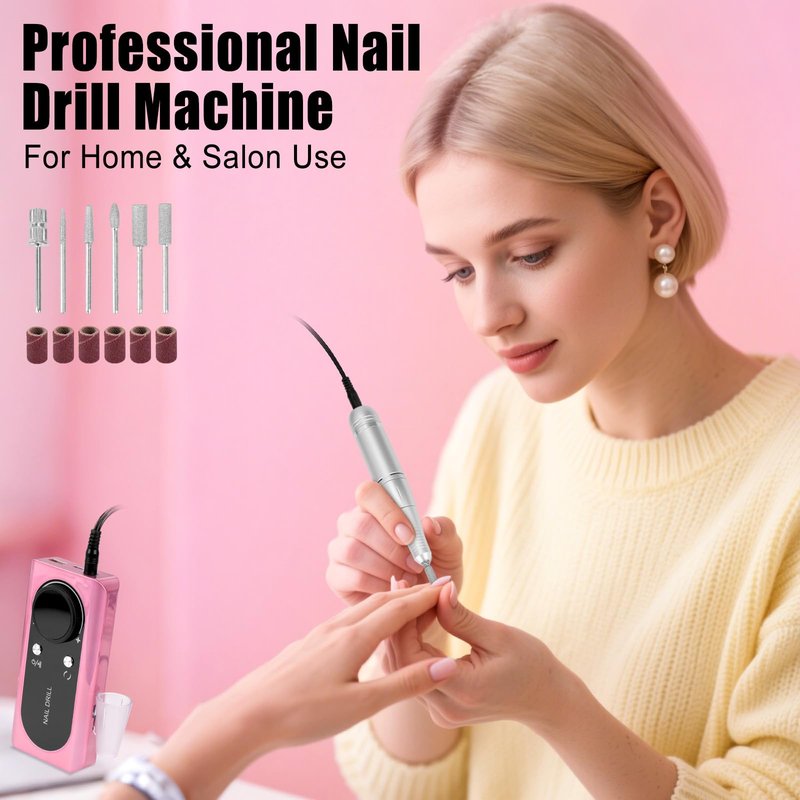 HZXINGWANG Professional 45000 RPM Portable Nail Drill & Electric Nail File for Acrylic Nails, Gel Polish Removal – Rechargeable with 6 Drill Bits Kit for Home & Salon Use (White)