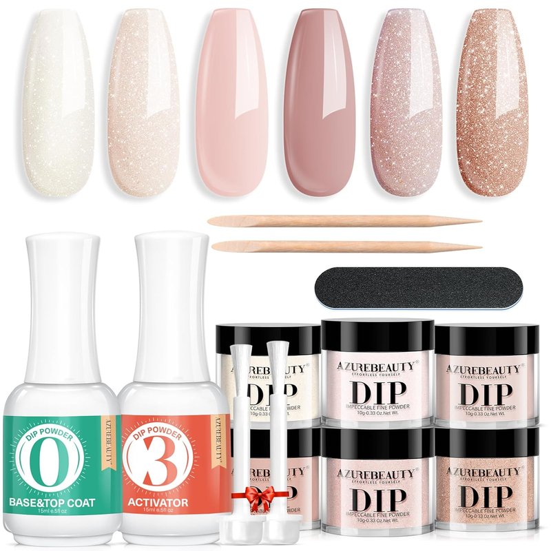 Nude Skin Glitter Dipping Powder Set - 4 Colors with Base & Top Coat | All Season Nail Art Essentials