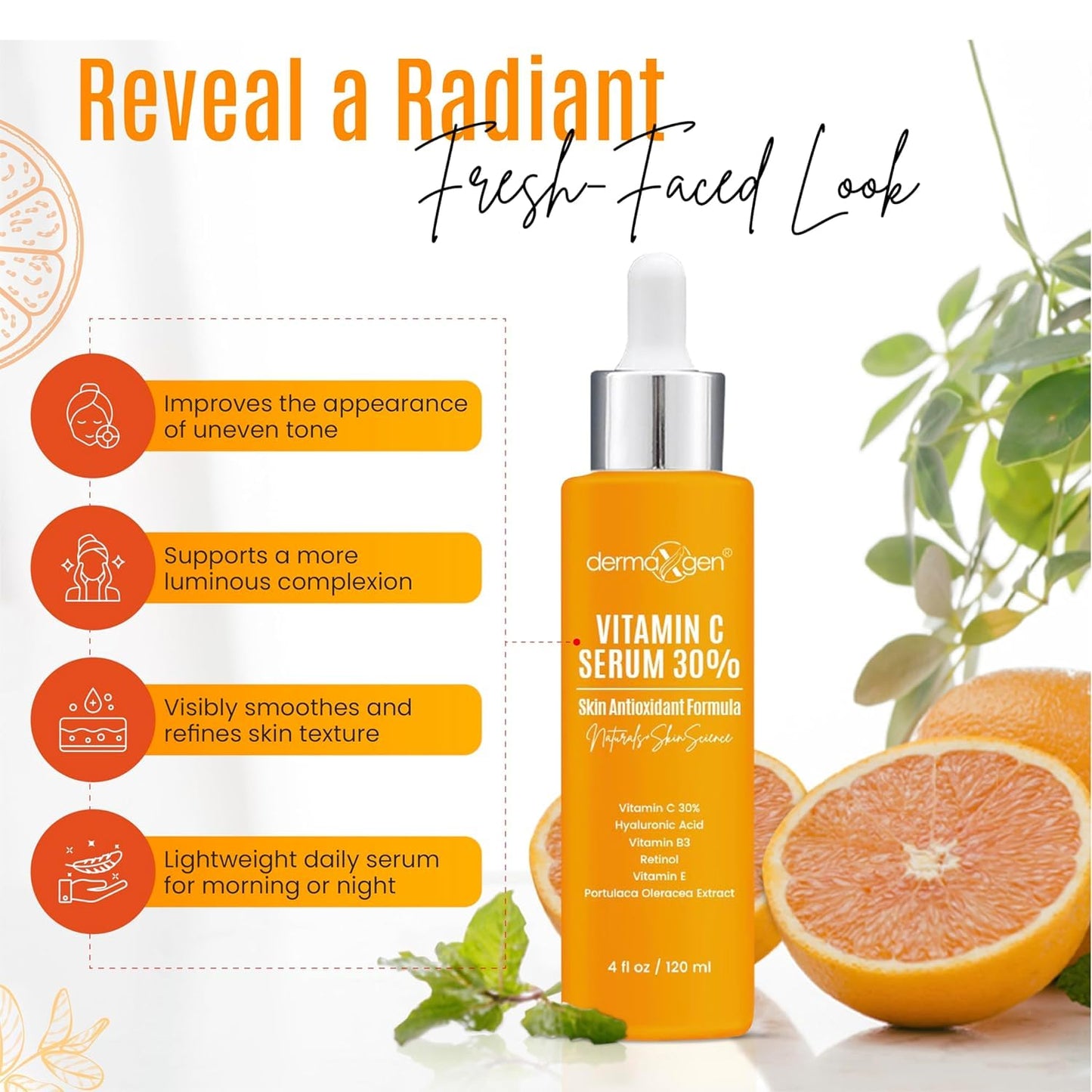 Vitamin C Serum for Face - Organic Anti-Aging Moisturizer with Hyaluronic Acid & Vitamin E | 4 FL OZ