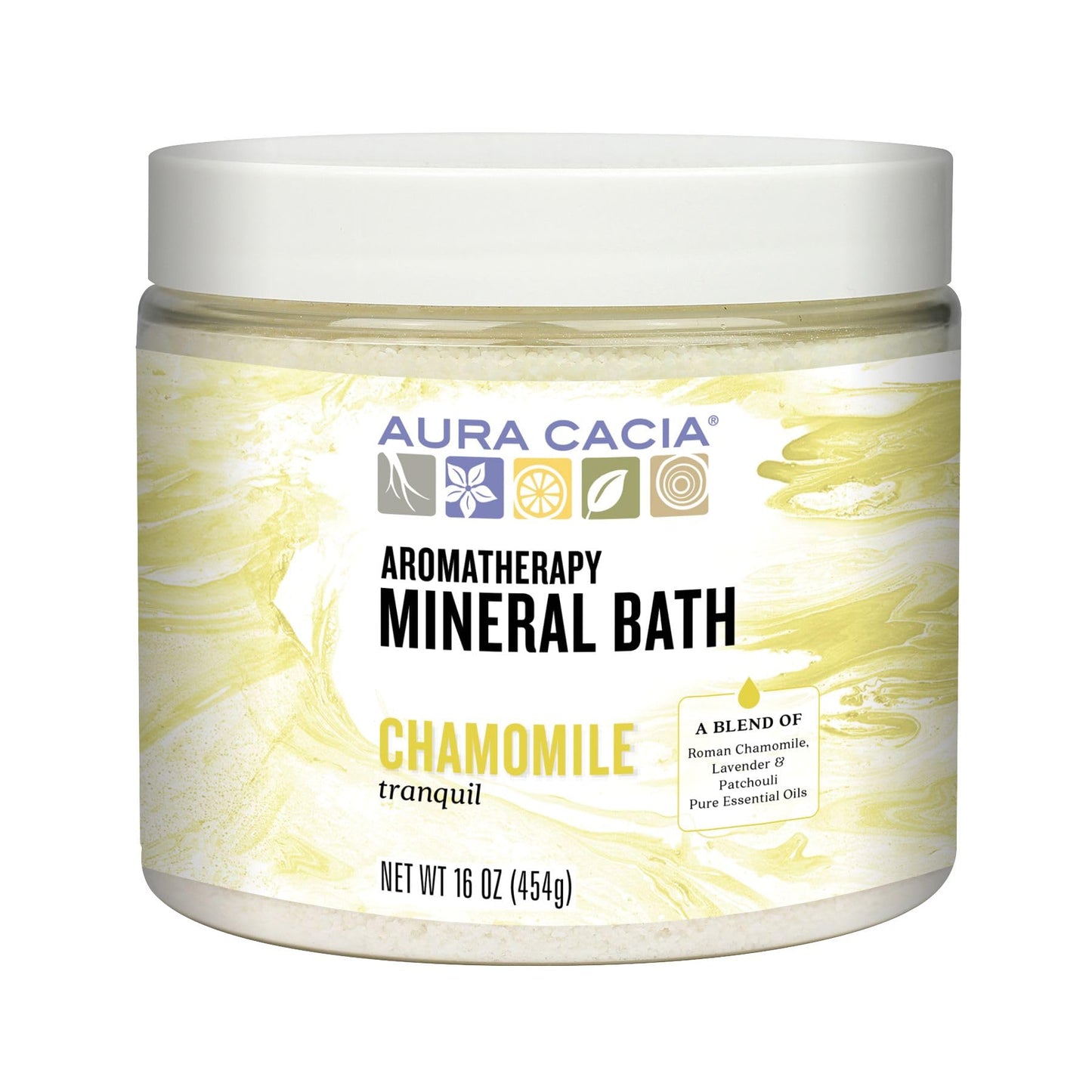 Aura Cacia Aromatherapy Mineral Bath, Tranquil Chamomile, Mineral Bath Salts with Pure Essential Oils for a Soothing and Rejuvenating Foot and Body Soak | 16 Ounce (Pack of 2)