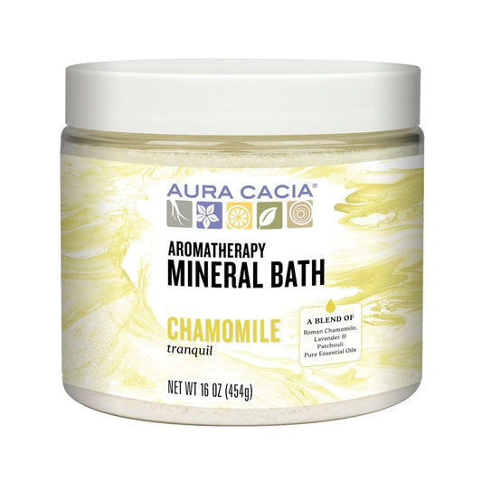 Aura Cacia Aromatherapy Mineral Bath, Tranquil Chamomile, Mineral Bath Salts with Pure Essential Oils for a Soothing and Rejuvenating Foot and Body Soak | 16 Ounce (Pack of 2)