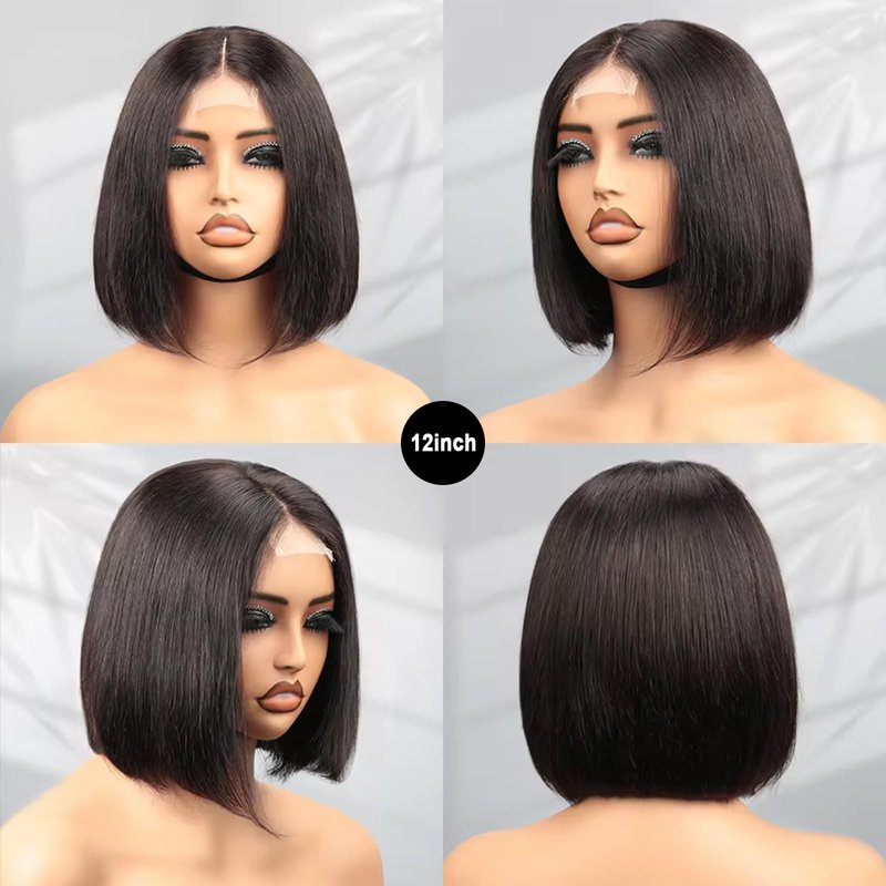 Eubeauty 2 by 6 Kim K Glueless Wigs Human Hair Pre Plucked Easy Cut Middle Part Preference Human Hair wig 180% Wear and Go Wigs for Black Women (2×6 black, 12 inch)