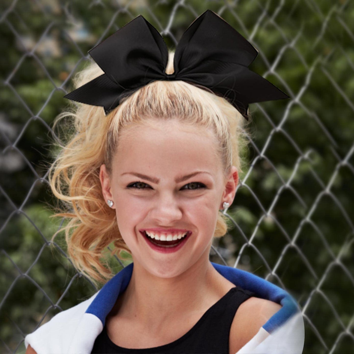 CN 30PCS 8" Large Cheer Bows, Cheerleading Bows Ponytail Holder for Girls, Grosgrain Ribbon Black Cheer Hair Bows with Elastic Hair Tie for Cheerleader College Sports Softball Competition