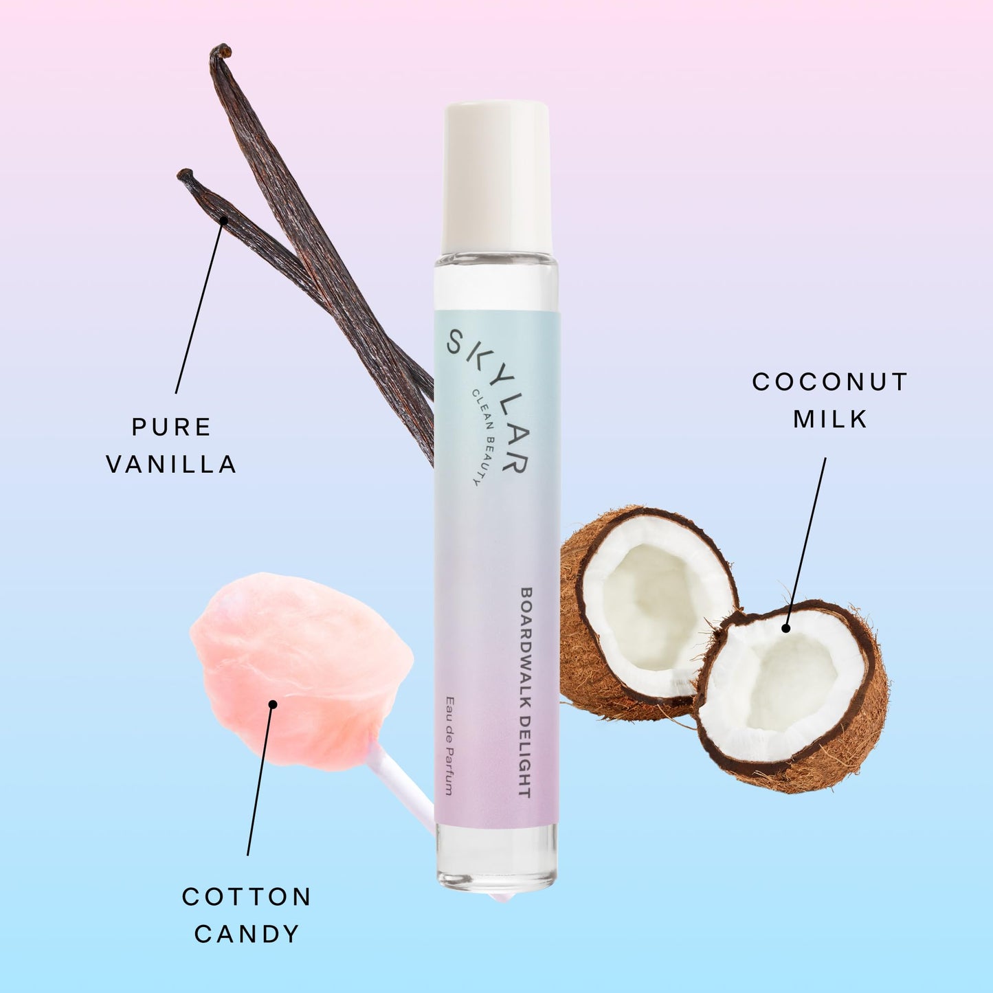 Skylar Boardwalk Delight Eau de Parfum - Hypoallergenic & Clean Perfume for Women & Men, Vegan & Safe for Sensitive Skin - Notes of Cotton Candy, Vanilla & Coconut Milk - 10mL /0.33 Fl oz