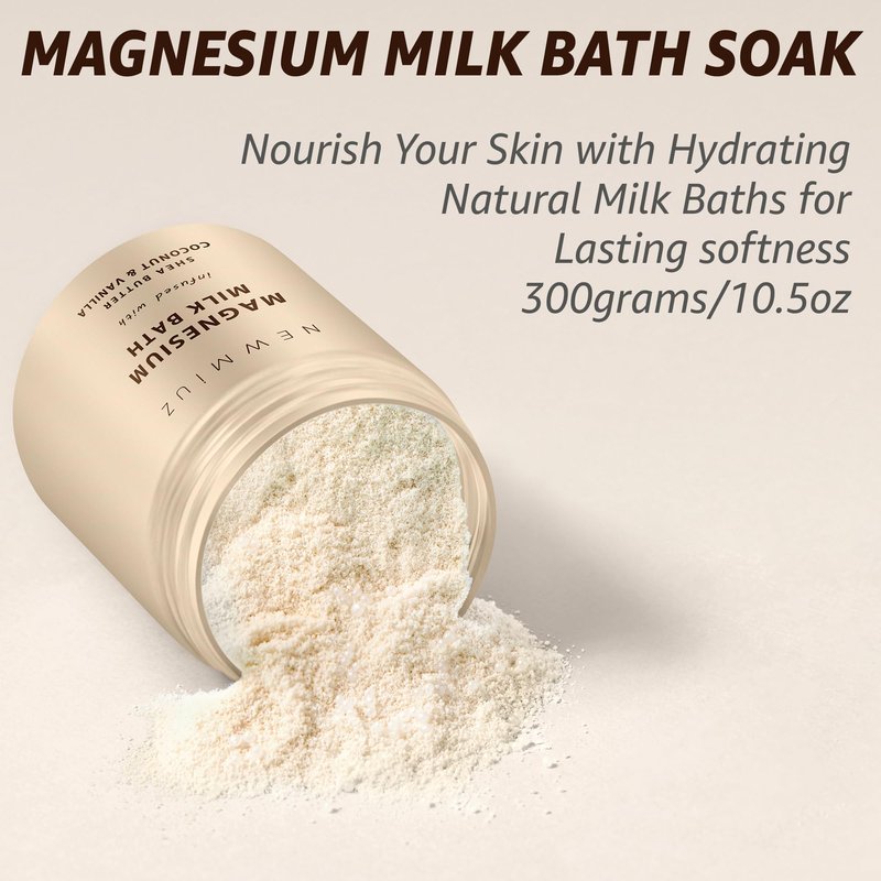 Creamy Magnesium Milk Bath Soak Powder Moisturize Soften Skin Coconut Vanilla Shea Butter Luxury Spa Bath Salt Relaxation Selfcare Gifts for Women