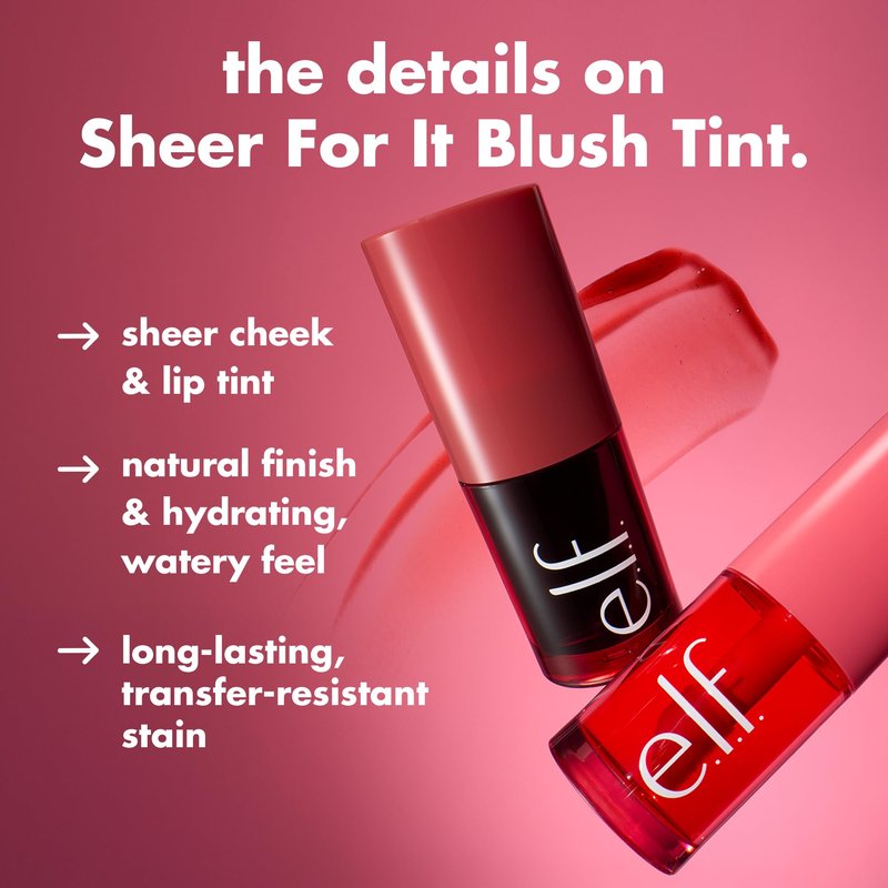 e.l.f. Sheer For It Blush Tint, Multi-Use, Long-Lasting Lip & Cheek Makeup, Creates A Natural Flush Finish, Vegan & Cruelty-Free, Pink Positive