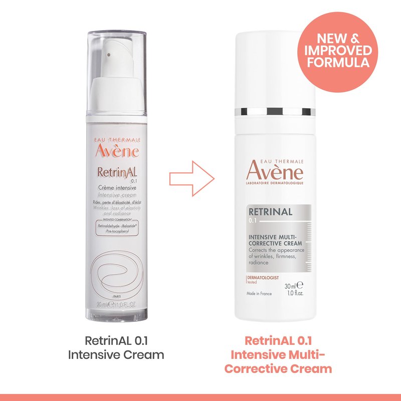 Avène Retrinal 0.1% Intensive Multi-Corrective Cream, Retinal Face Cream Formulated with Retinaldehyde, Niacinamide & Hyaluronic Acid, Anti-aging Cream Visibly Reduces Wrinkles & Fine Lines, 1 Fl Oz