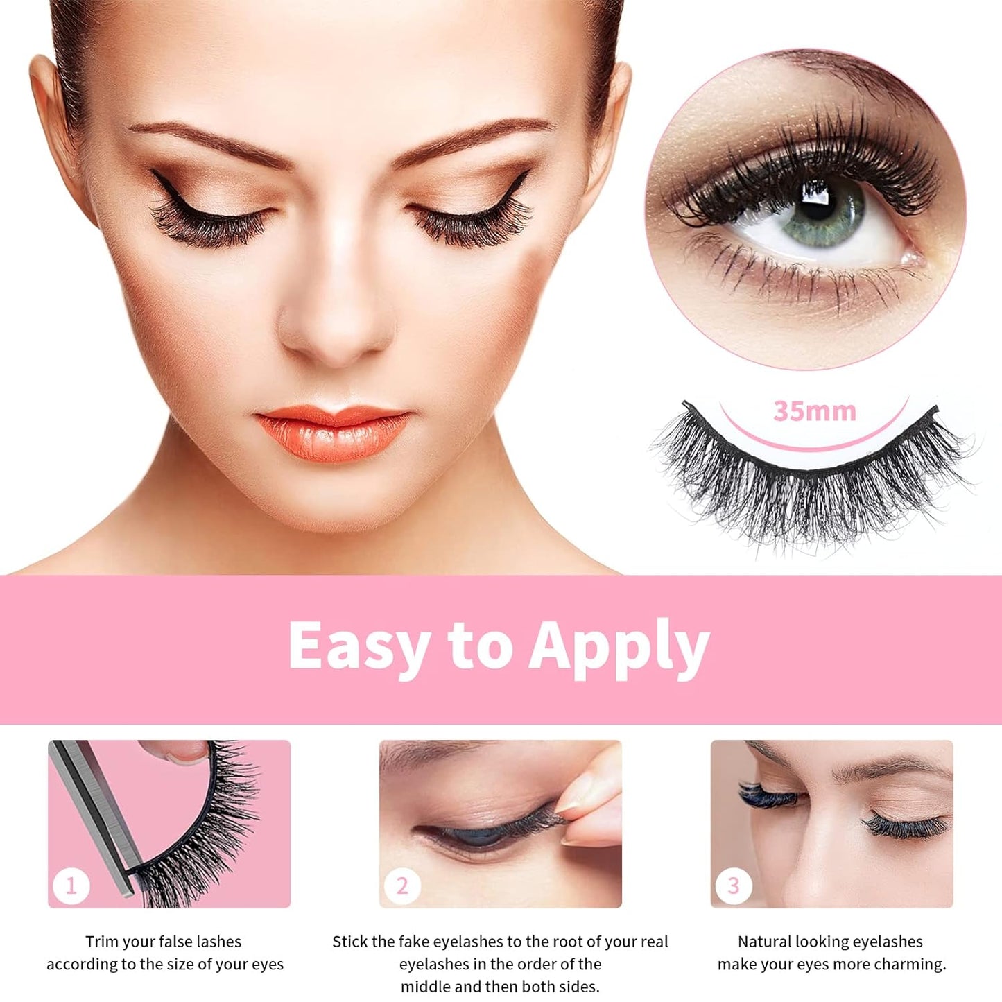 Lashes Eyelashes 8D Fluffy False Eyelashes Wispy Faux Mink Lashes Light Weight Fake Eyelashes Cat Eye Lashes 7 Pairs Pack, Black