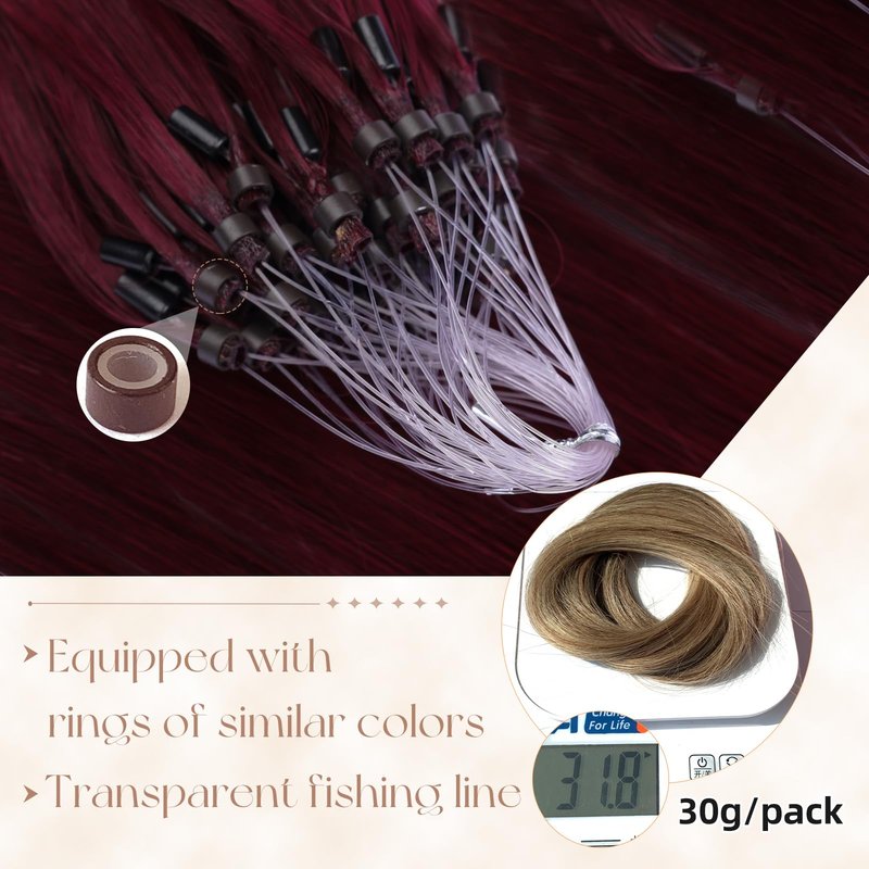MioYio Microlink Hair Extensions Human Hair 99j Red 30g/38s/Pack 18inch Microbead Micro Loop Hair Extensions Real Human Soft and Glossy Longer Life