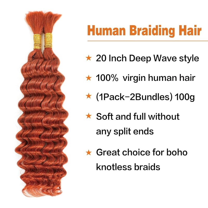 Labamiya Color 350 Boho Hair for Braiding Ginger Orange Braiding Human Hair for Boho Braids Human Ginger 22 Inch Braiding Hair Extensions No Weft 100G Total