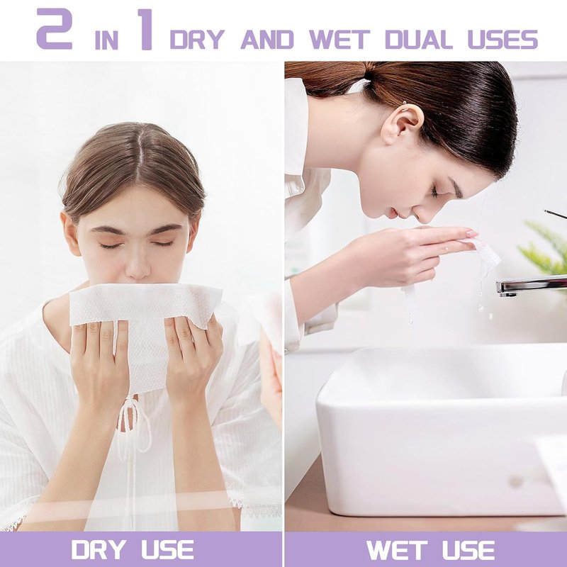 Disposable Face Towels - Soft Cotton Dry Wipes for Skincare | 400 Count Lint-Free Facial Cloths