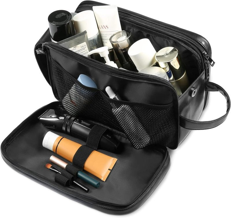 Personalized Leather Travel Toiletry Bag for Men - Large Waterproof Dopp Kit | Ideal for Shaving & Grooming