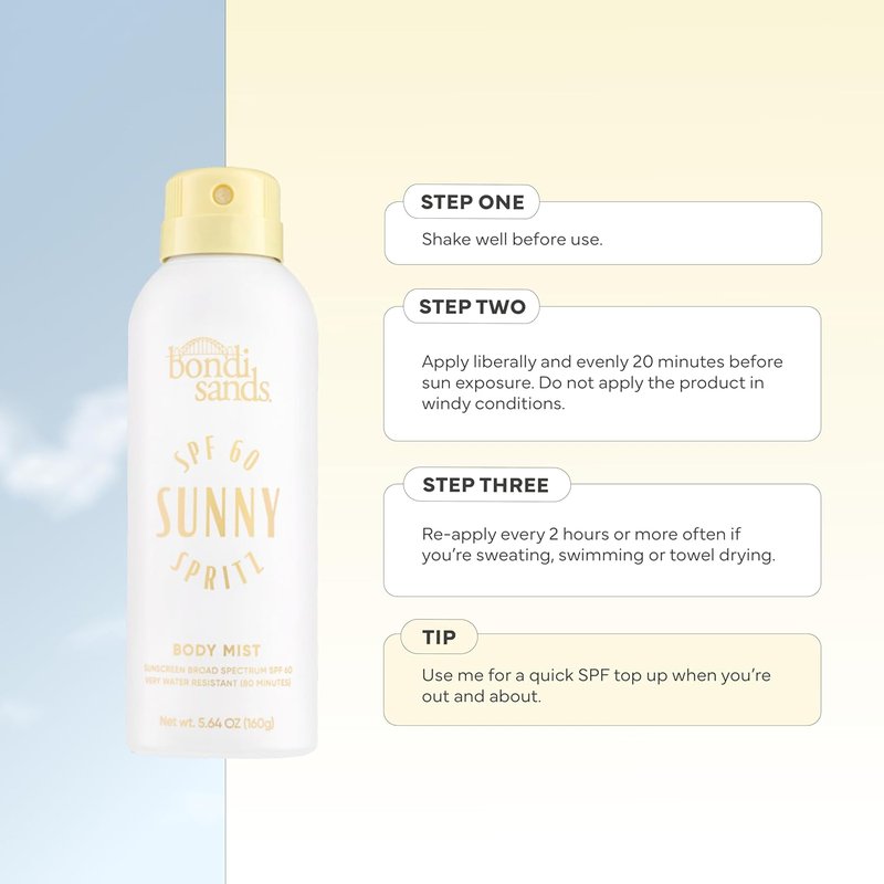 Bondi Sands Sunny Spritz SPF 60 Body Mist - Hydrating Sunscreen Spray, Water-Resistant, 5.64 Oz