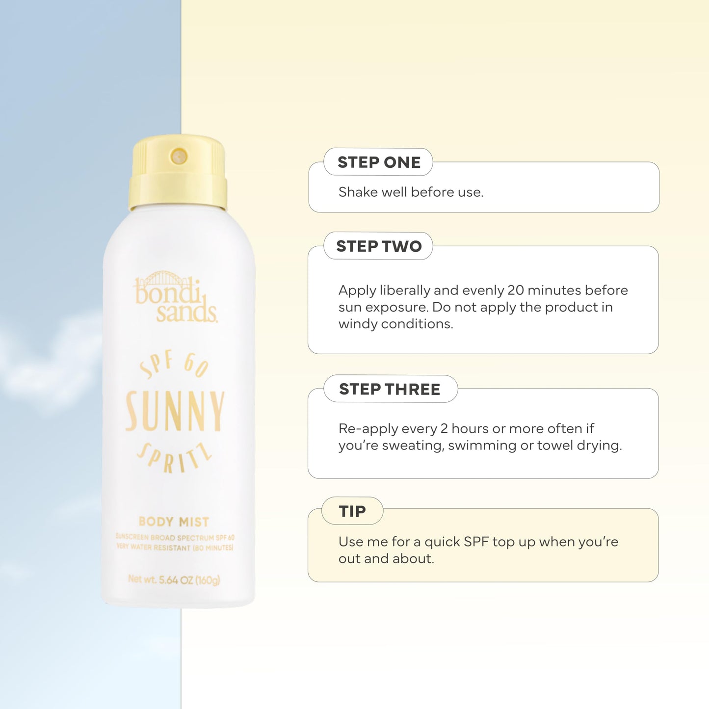 Bondi Sands Sunny Spritz SPF 60 Body Mist, Nourishing + Hydrating Broad Spectrum Sunscreen Spray, Dermatologist-Approved, Water-Resistant, 5.64 Oz