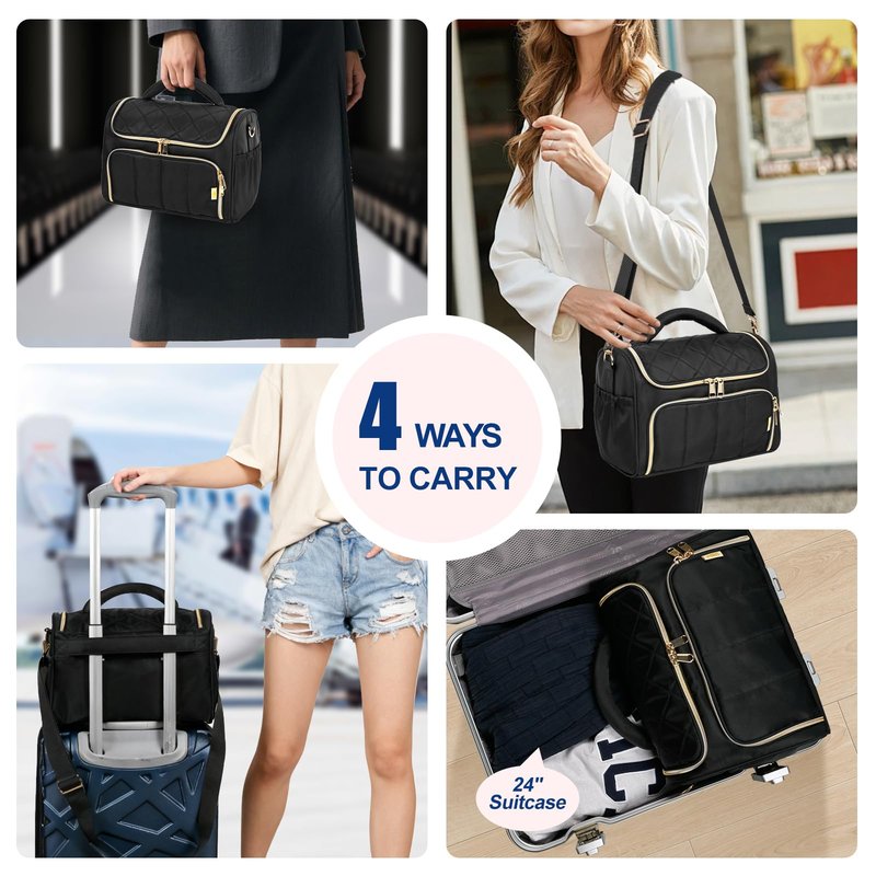GR69N Travel Makeup Bag Large Capacity Cosmetic Organizer Bag for Women,Flat-Opening Make Up Case Travel Bag Waterproof Toiletry Bag for traveling,Toiletries,Essentials,Accessories,Black