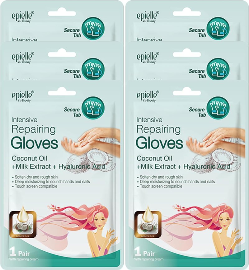 Intensive Repairing Hand Mask - Deep Moisturizing Gloves with Coconut Oil & Milk Extract | 6 Pairs for Soft, Smooth Skin