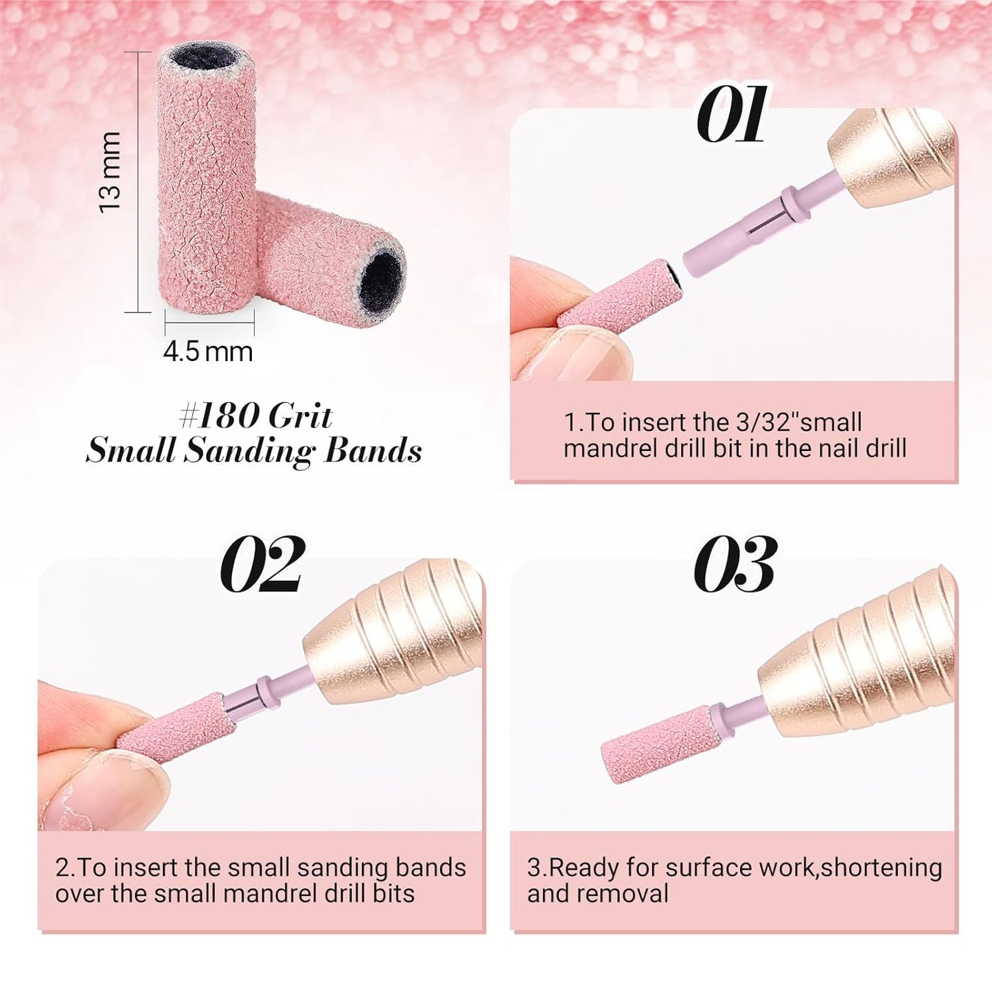 MelodySusie Nail Drill Bits - 50 Pcs Small Sanding Bands with 3.1mm Mandrel & Smooth Round Top | Carbide Small Barrel Bit