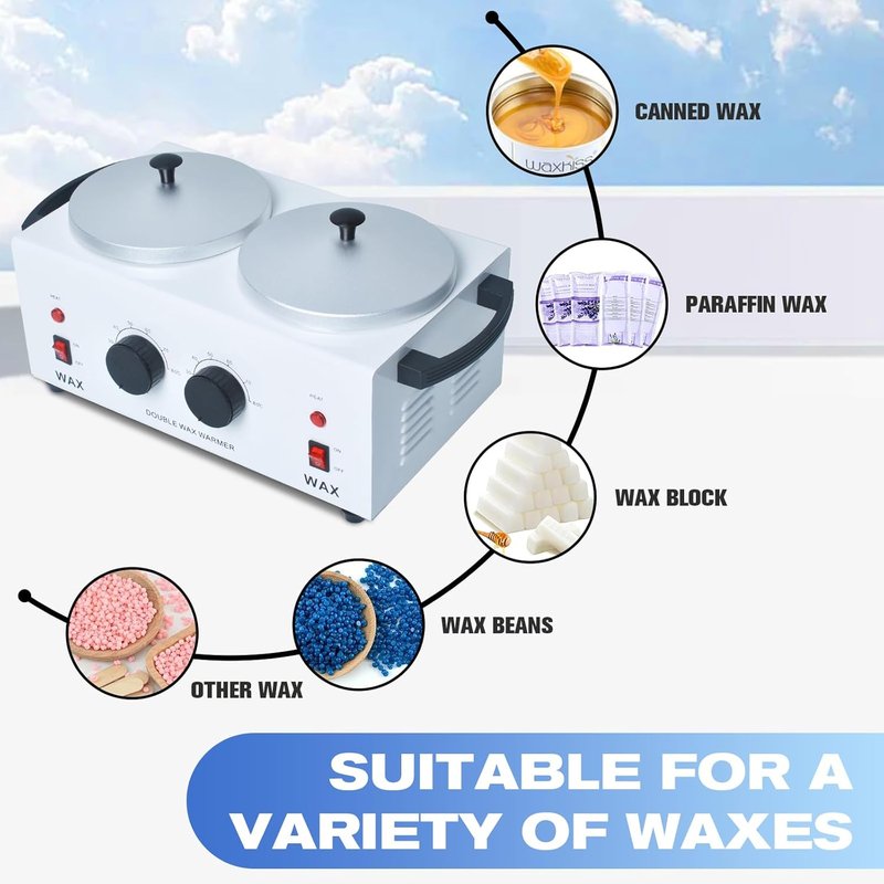 Double Wax Warmer - Professional Hair Removal Wax Heater with Adjustable Temperature | 200 Wax Sticks Included