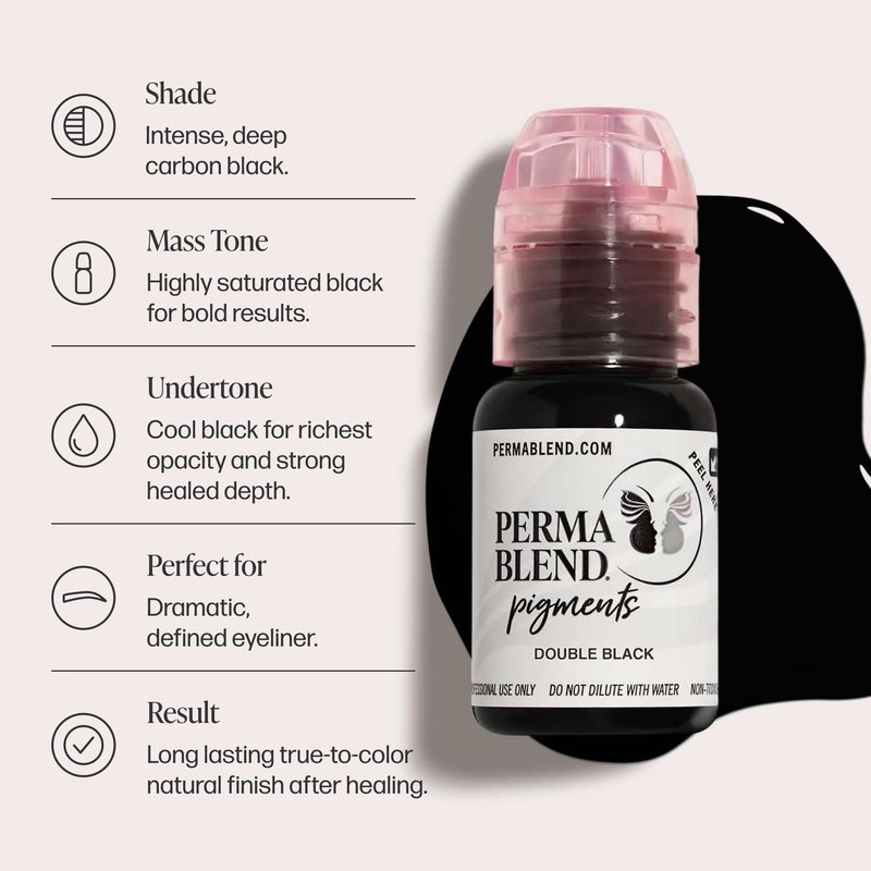 Perma Blend - Double Black - Microblading Ink for Permanent Eyeliner - Professional Tattoo Ink - Dark Carbon Based Black Tattoo Ink Makeup - Vegan (0.5 oz)
