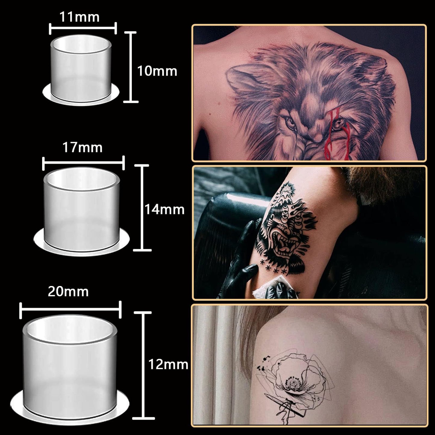 Tattoo Ink Caps - SOTICA 1000pcs Tattoo Ink Cups with Base Mixed Size #11 Small #14 Medium #17 Large Plastic Tattoo Caps for Ink Tattoo Supplies (1000pcs Mixed)