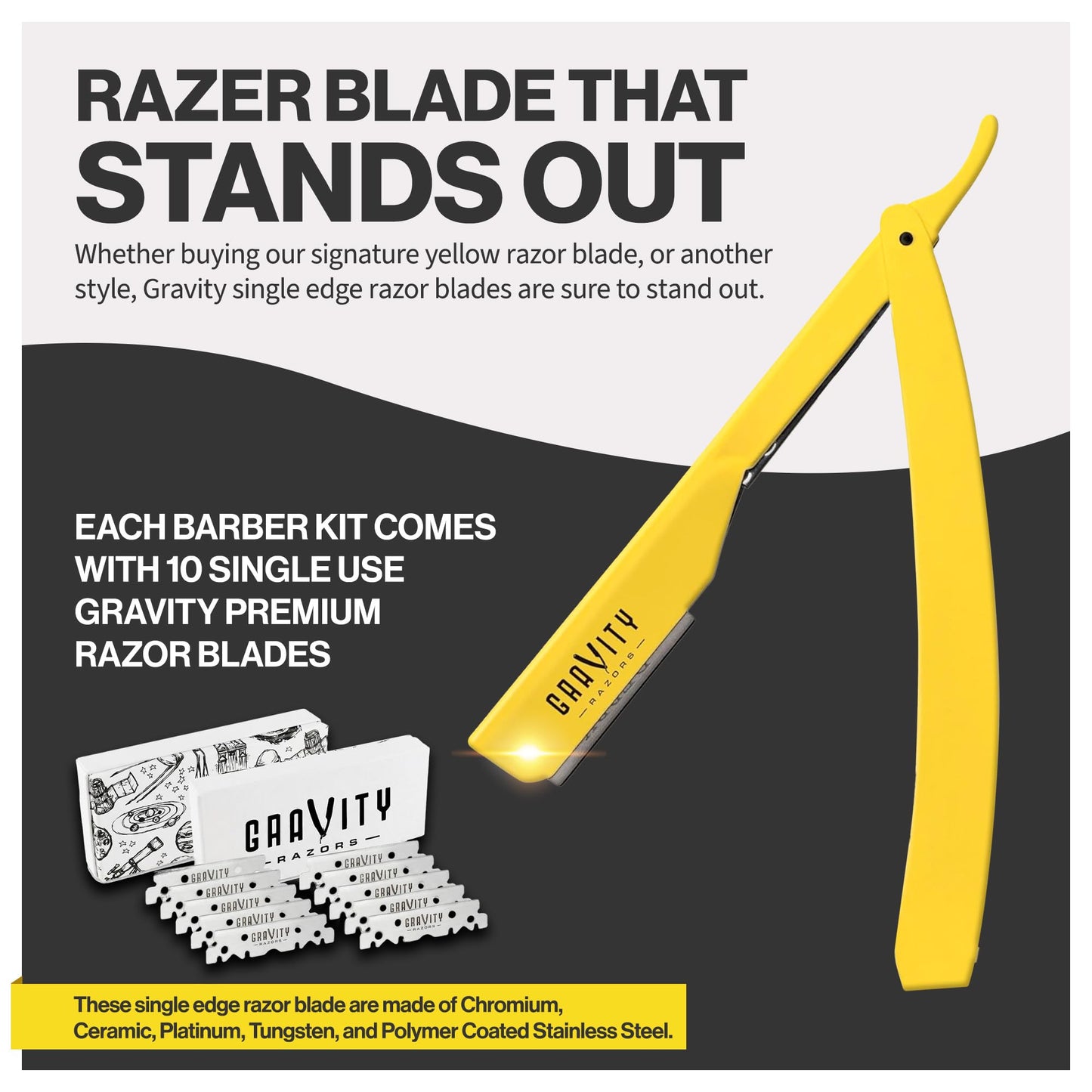 Professional Straight Razor - Ultra Exposed Straight Razor Kit with 10 Gravity Premium Blades, 2mm Exposed ("The OG")