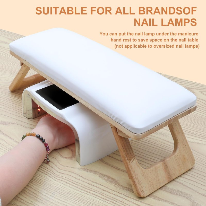 YINGJEE Arm Rest for Nails Tech, Professional Microfiber Leather Nail Arm Rest, Nail Pillow Rest Cushion with Soft High-Density Sponge, Solid Wood Non-slip Hand Rest Stand for Manicure Salon (White)