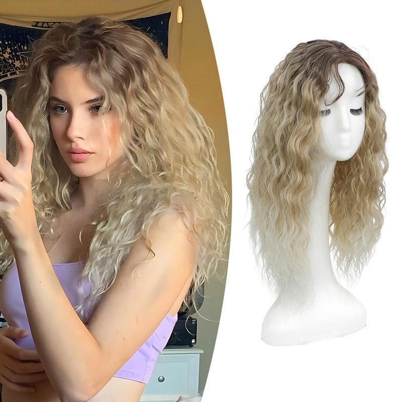 Curly Hair Topper 20inch Natural Curly Hair Toppers for Women with Thinning Hair, Lightweight & Breathable Wiglets for Thinning Hair, Full Coverage, Perfect for Daily Use, Styling, Cosplay