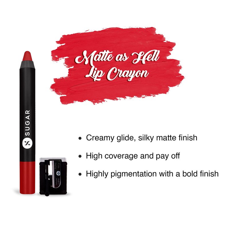 SUGAR Cosmetics Matte as Hell Crayon Lipsticks for Women Lasts Up To 8+ Hours Lip Crayon with Sharpener 2.8gm - 1 count (Pack of 1) 11 Elle Woods