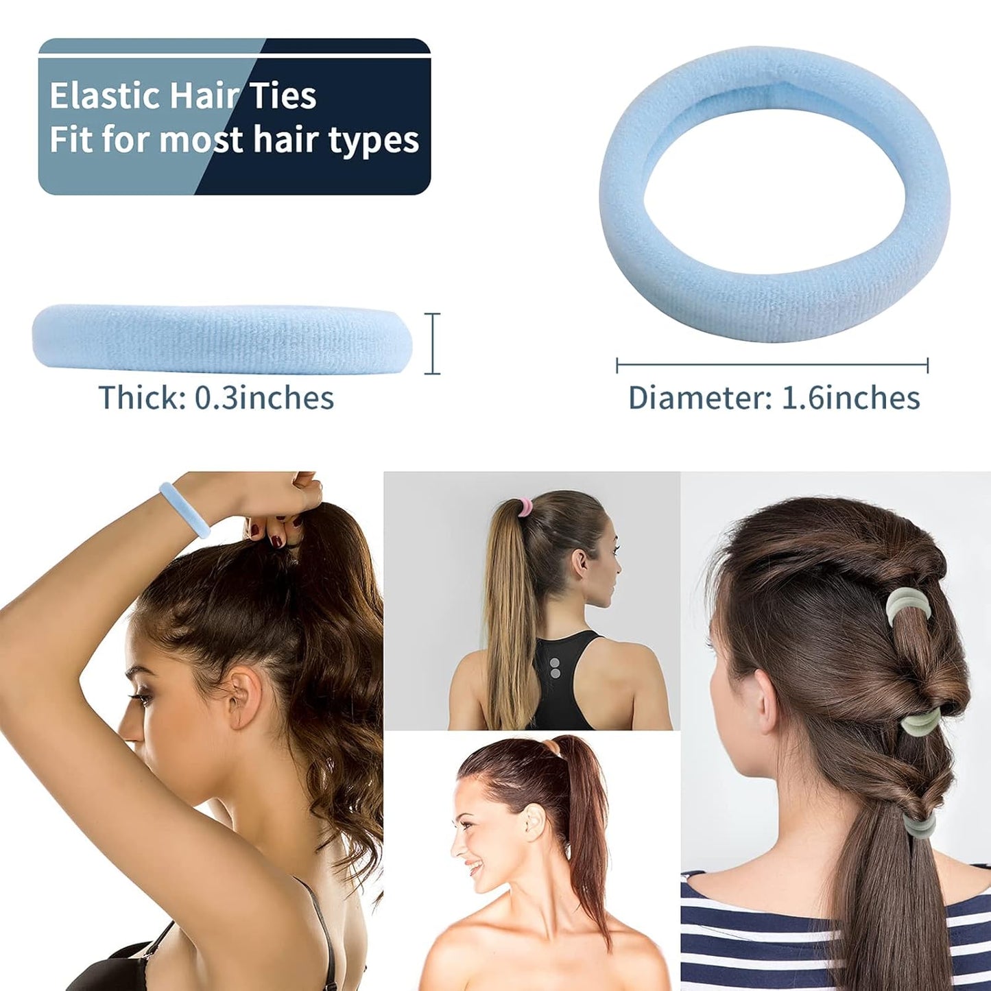 100PCS Black Hair Ties for Women, No Crease No Damage, Seamless Cotton Bands for Thick Thin Hair, Soft Ponytail Holders, Accessories for Girls