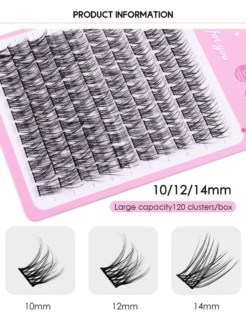 120 Pieces Eyelash Clusters - Wispy Lash Clusters, Individual Lashes, Mixed Lash Clusters, False Eyelash Extensions, DIY Lash Extension for Self Application, C Curl- 50D - 0.05D - 10-14mm, With Glue