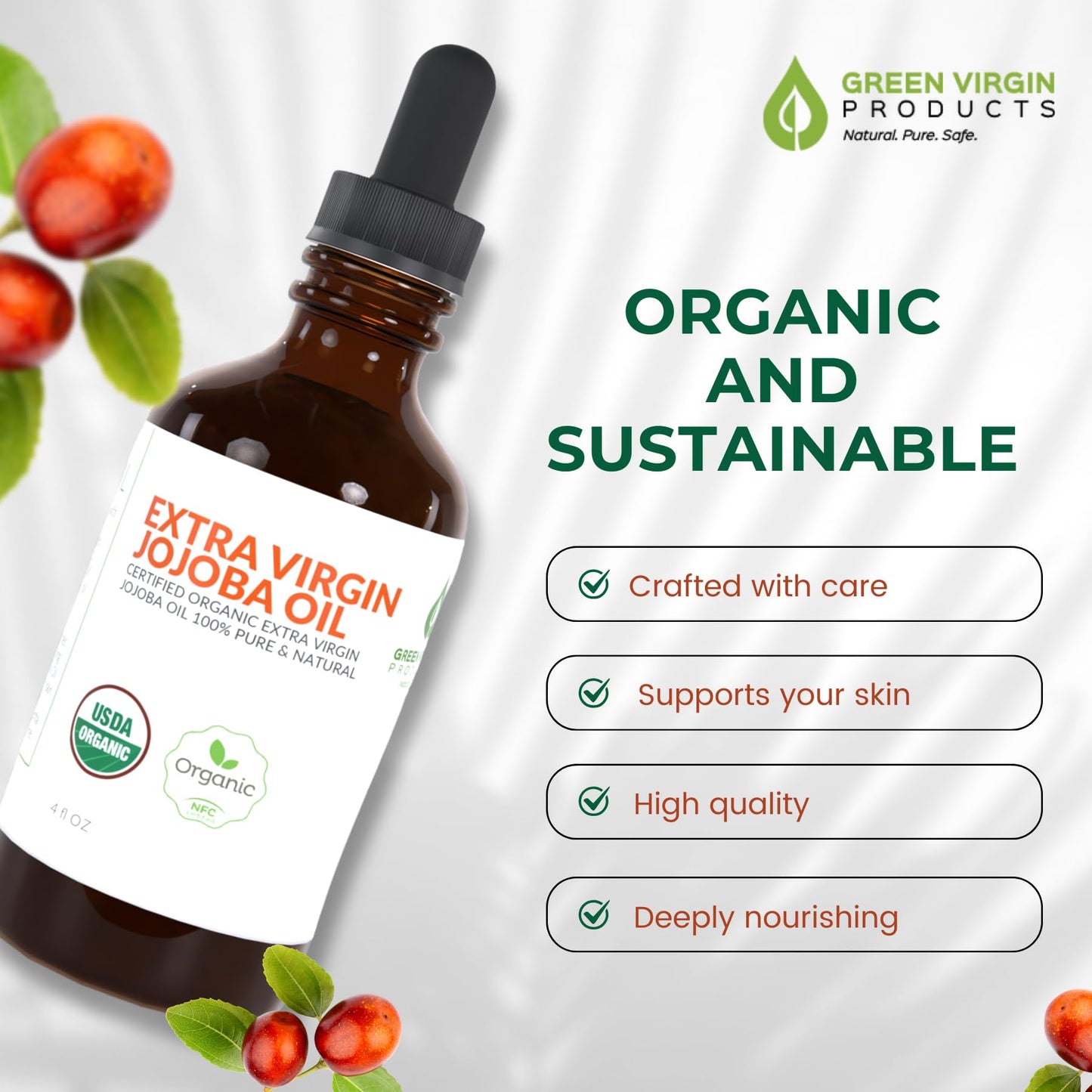 Green Virgin Products 100% Pure Organic Jojoba Oil - 4 Fl Oz (Pack of 1)