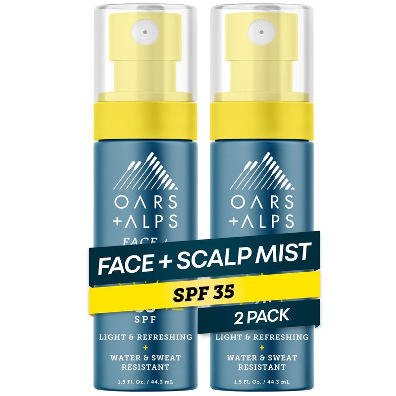 Oars + Alps Face & Scalp Sunscreen Spray Mist, SPF 35 Facial & Hair Sunscreen, Water & Sweat Resistant, Infused with Aloe Vera + Cucumber, Summer Splash Scent, 1.5oz, 2pk