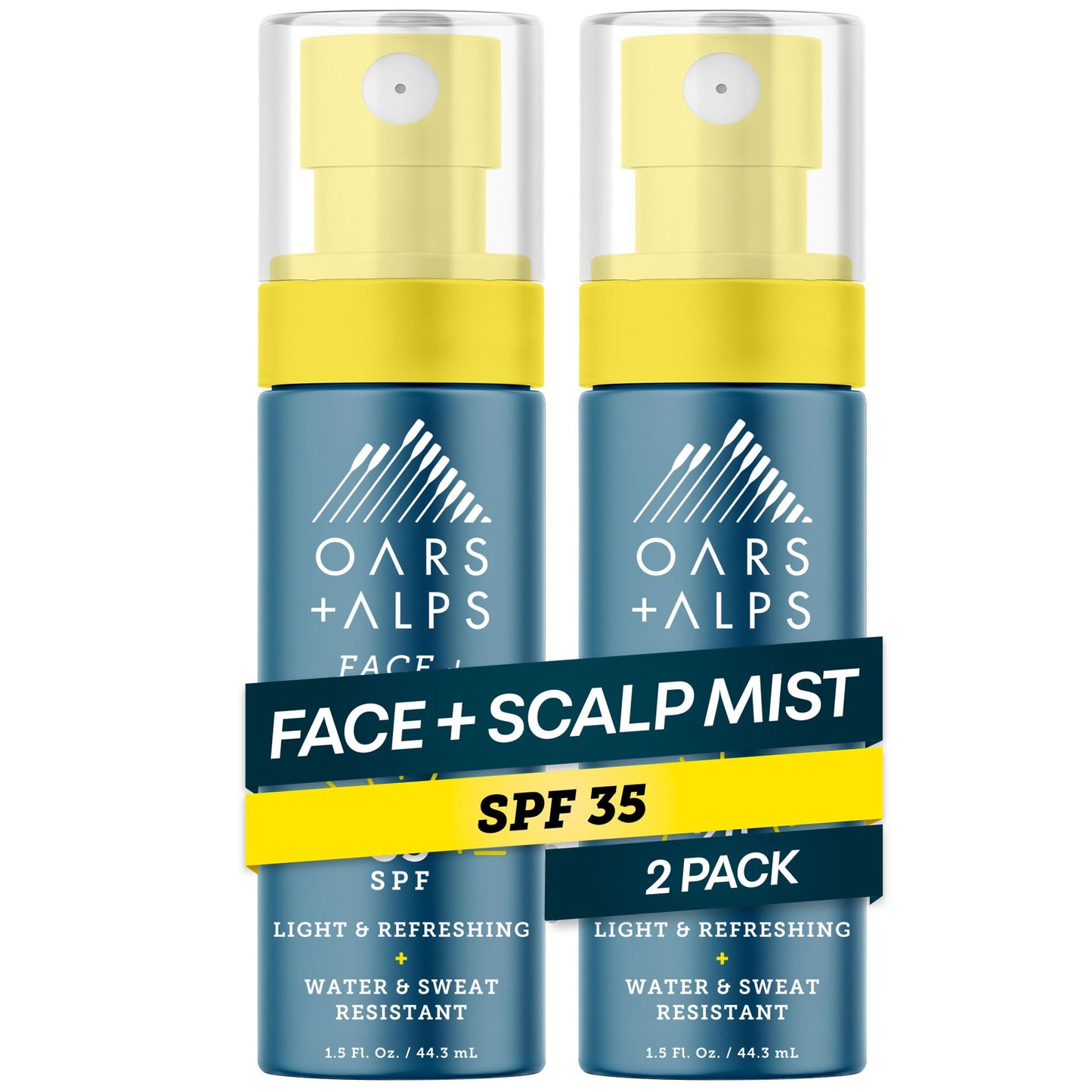 Oars + Alps Face & Scalp Sunscreen Spray Mist, SPF 35 Facial & Hair Sunscreen, Water & Sweat Resistant, Infused with Aloe Vera + Cucumber, Summer Splash Scent, 1.5oz, 2pk