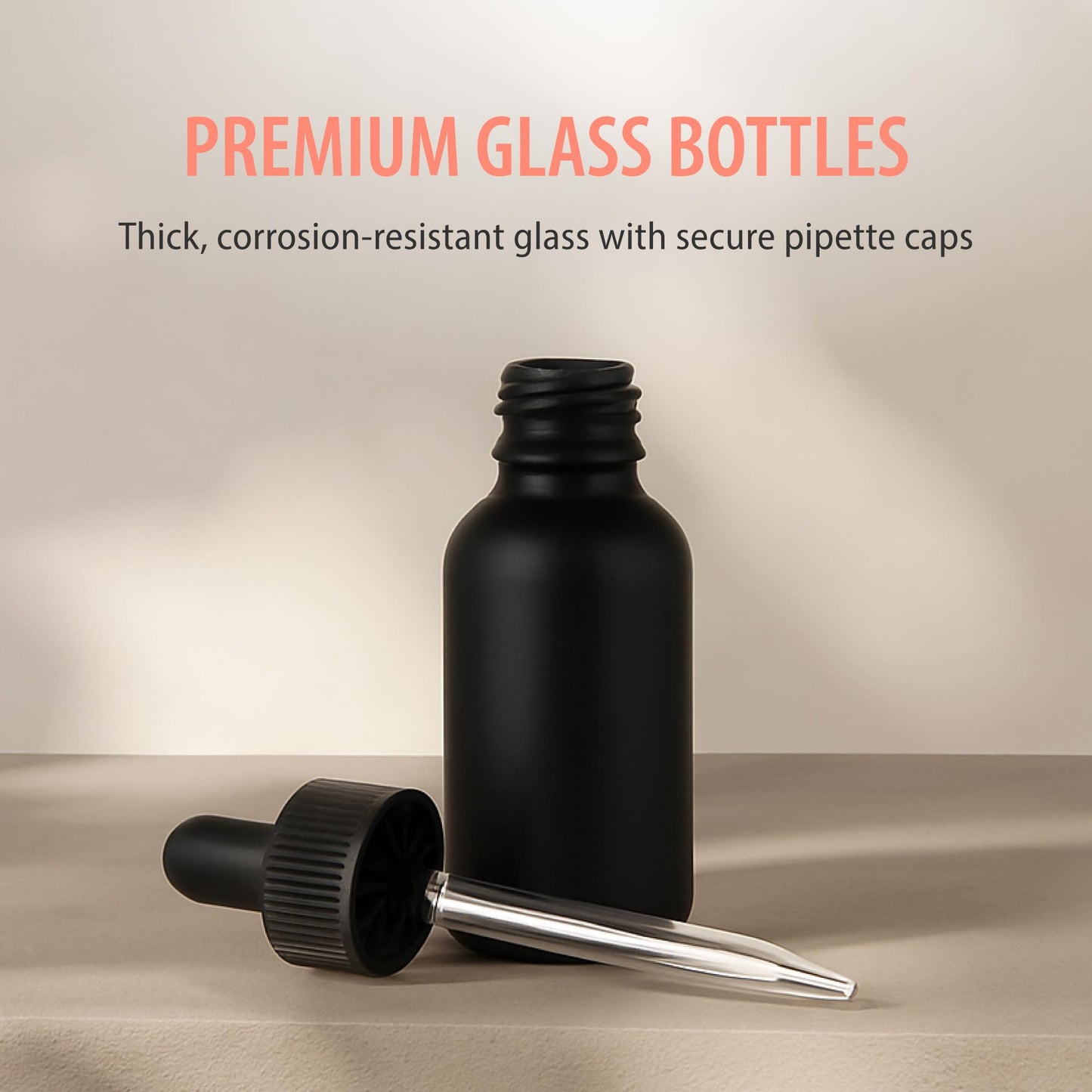 Focus Nutrition Black Boston Round 1 oz Dropper Bottles | Glass Dropper Bottles for Essential Oils & Aromatherapy | Travel Size 1 oz | 24 Pack