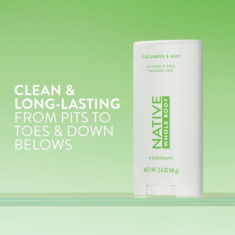 Native Whole Body Deodorant - Cucumber & Mint Scent | 72-Hour Odor Protection, Aluminum-Free, 2.3oz