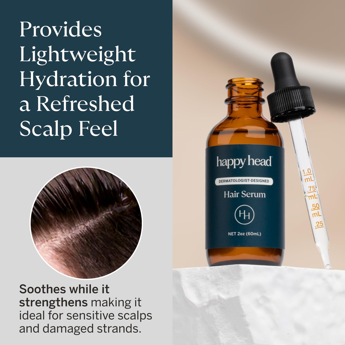 Happy Head Hair Serum for Men & Women with Procapil Biotin, Ashwagandha & Collagen, Leave In Scalp Application Formula for Daily Hair Care Routine at Home, Lightweight Use, 2 Oz Bottle