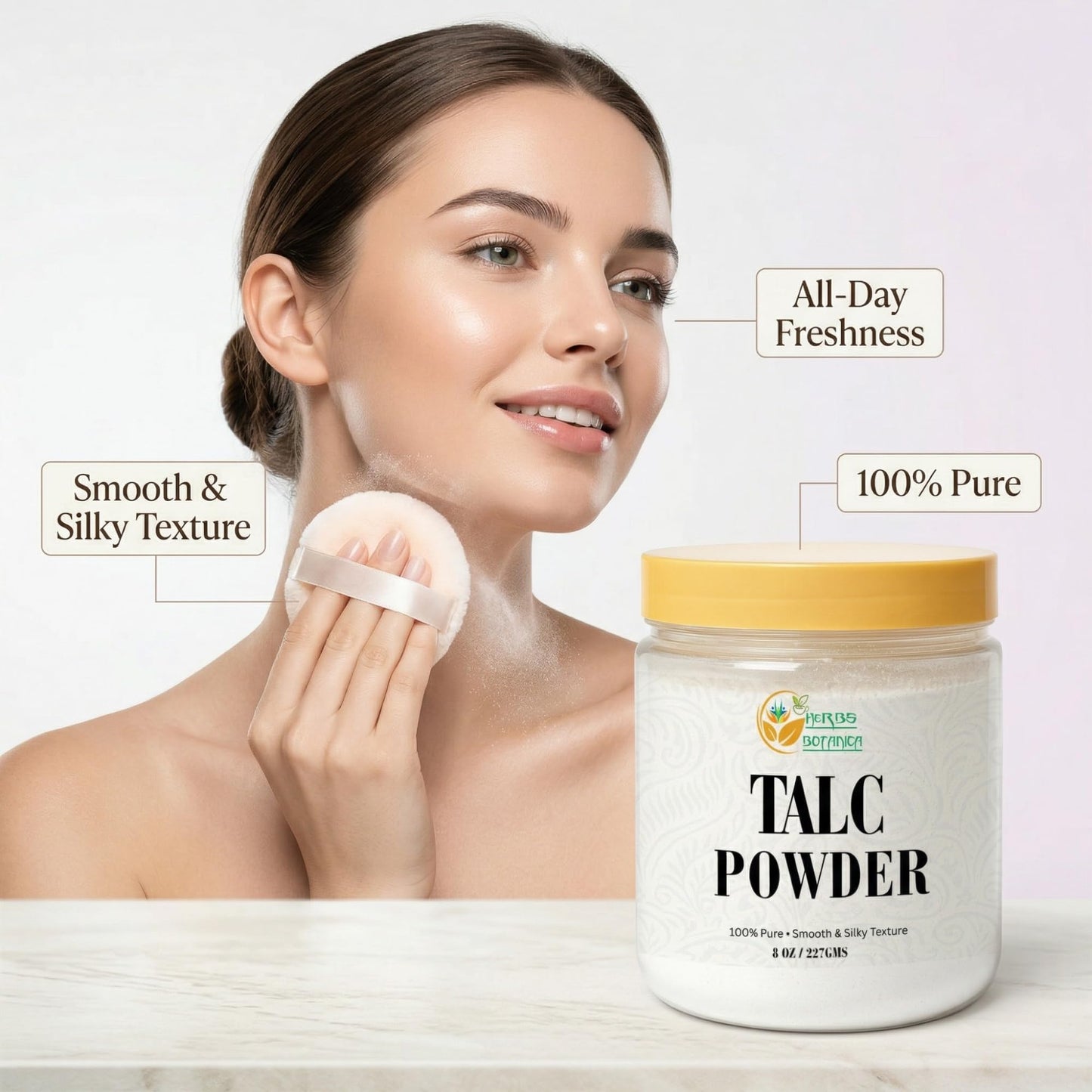 Herbs Botanica Talcum Powder for Women & Men 8 oz Fine Talc Powder, Ideal for Body Freshness, DIY Cosmetics, Personal Care, and Craft Use Smooth Texture & Unscented Formula