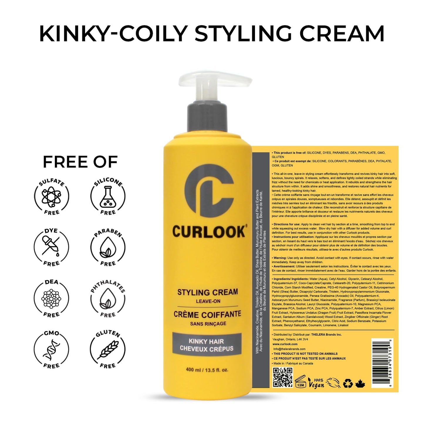 CURLOOK Kinky-Coily Hair Leave-in Styling Cream - Silicone Free With Niacinamide, Creatine, Minerals, Triolein Oil, Shea Butter, Murumuru Butter and Scalp & Plant Extracts - Made in Canada