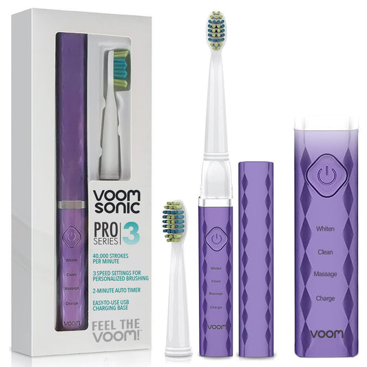 Voom Sonic Electric Toothbrush – Bathroom Essentials & Travel Essentials – Ultrasonic Electric Toothbrush for Adults – USB Rechargeable 40,000 Strokes/Minute – 3 Speeds – Pro 3 Series (Purple)