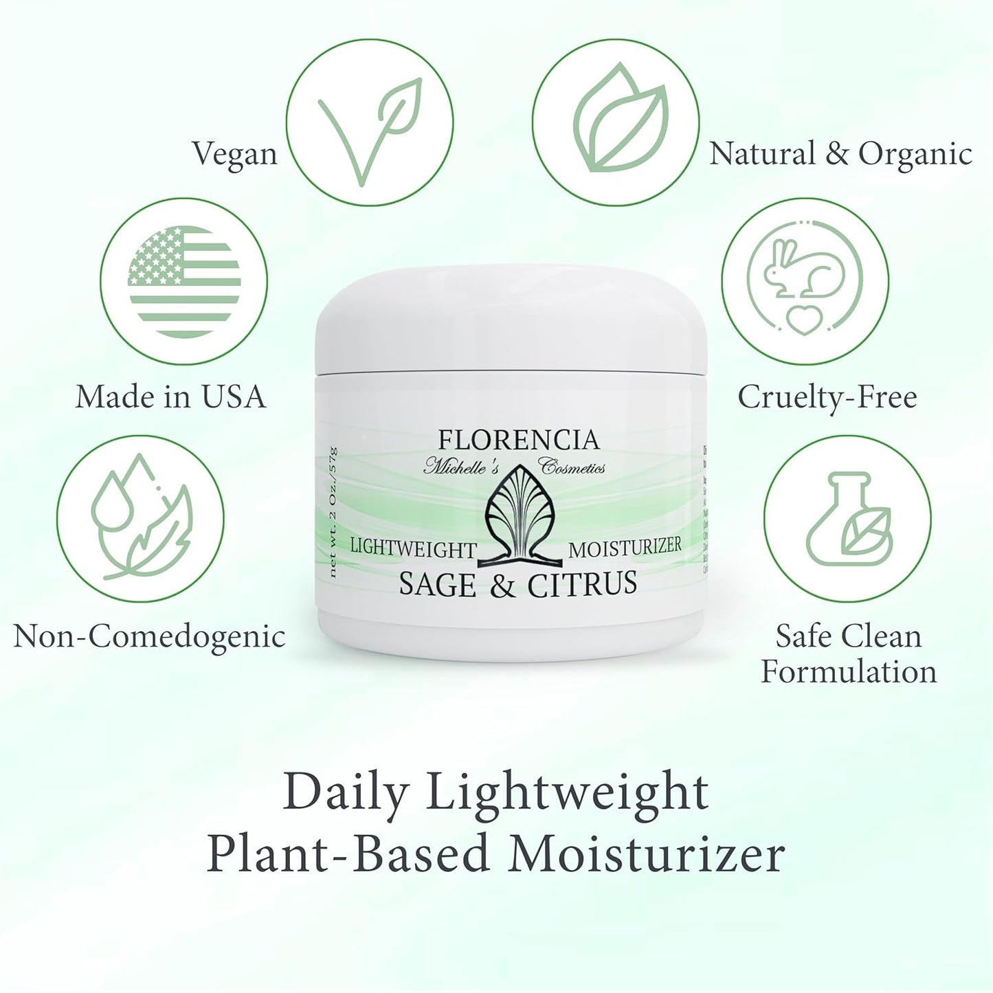 Florencia Lightweight Moisturizer - Fast-Absorbing Sage & Citrus Face Cream for Sensitive, Oily Skin | Hydrating & Nutrient-Rich