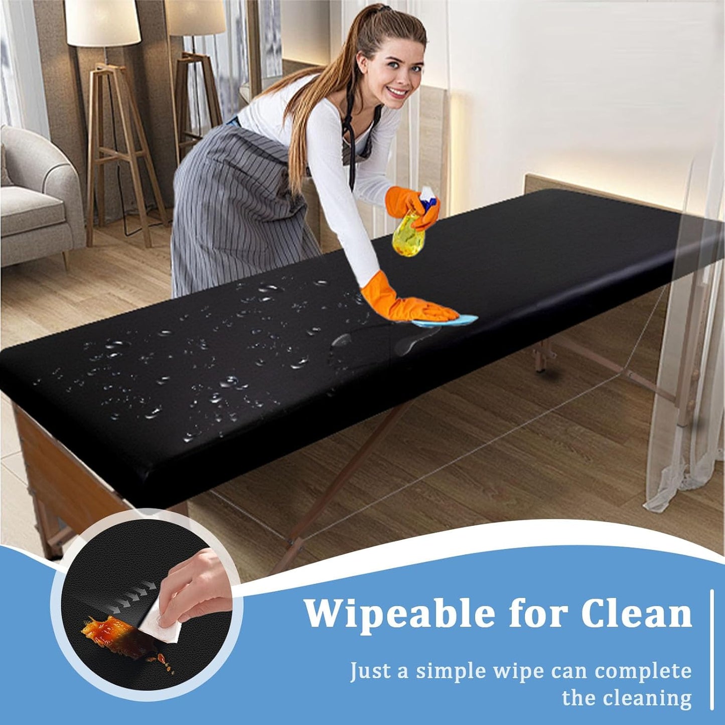 Leather Massage Table Cover - Wipeable Fitted Protector for Spa & Massage Beds | Fits 28-32" Wide - Black