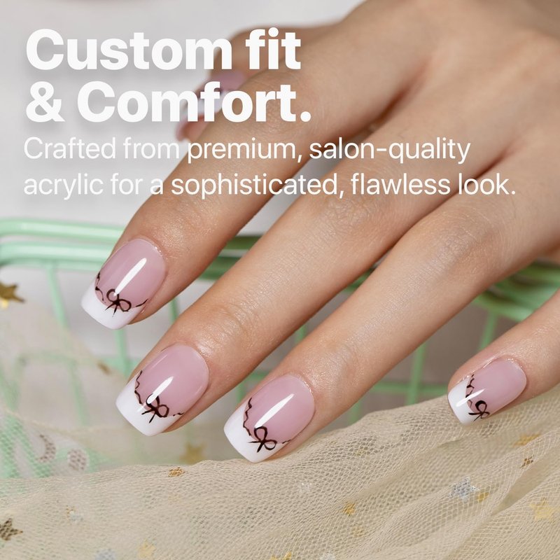 French Tip Press On Nails - Pink Extra Short Square | 150 Pieces in 15 Sizes with Pre-Applied Primer and Base Coat