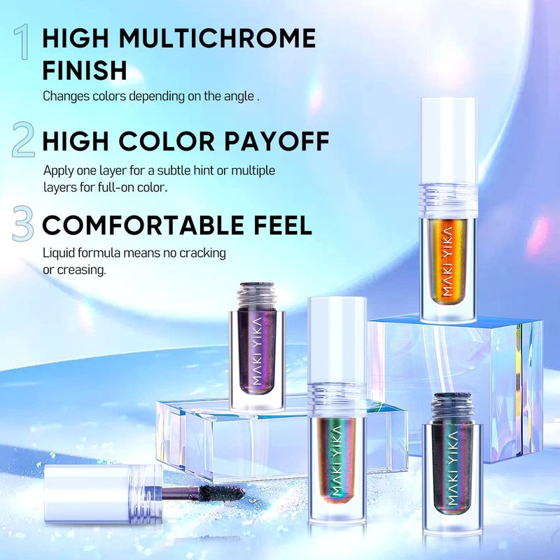 Glitter Eyeshadow Liquid Set - 5Pc Multichrome Metallic Holographic Eye Toppers | Long Lasting & Smudgeproof