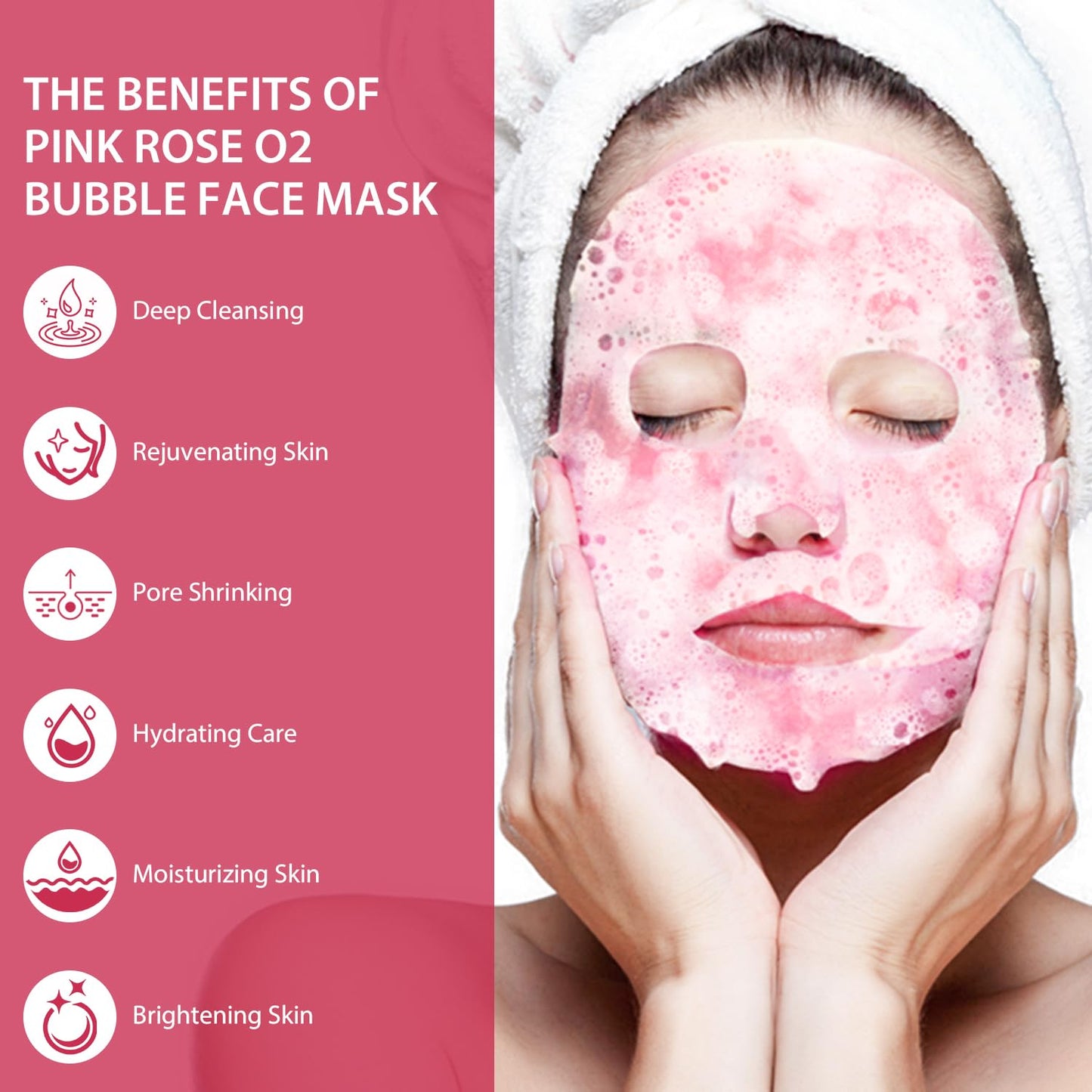 IREV Pack of 10 Pink Rose O2 Bubble Face Masks Skincare, Spa Presents for Women, Bubble Face Sheet Mask Cleaner Foaming Purifying Facial Mask for Acne and Pores Moisturizing Beauty Sheet Masks