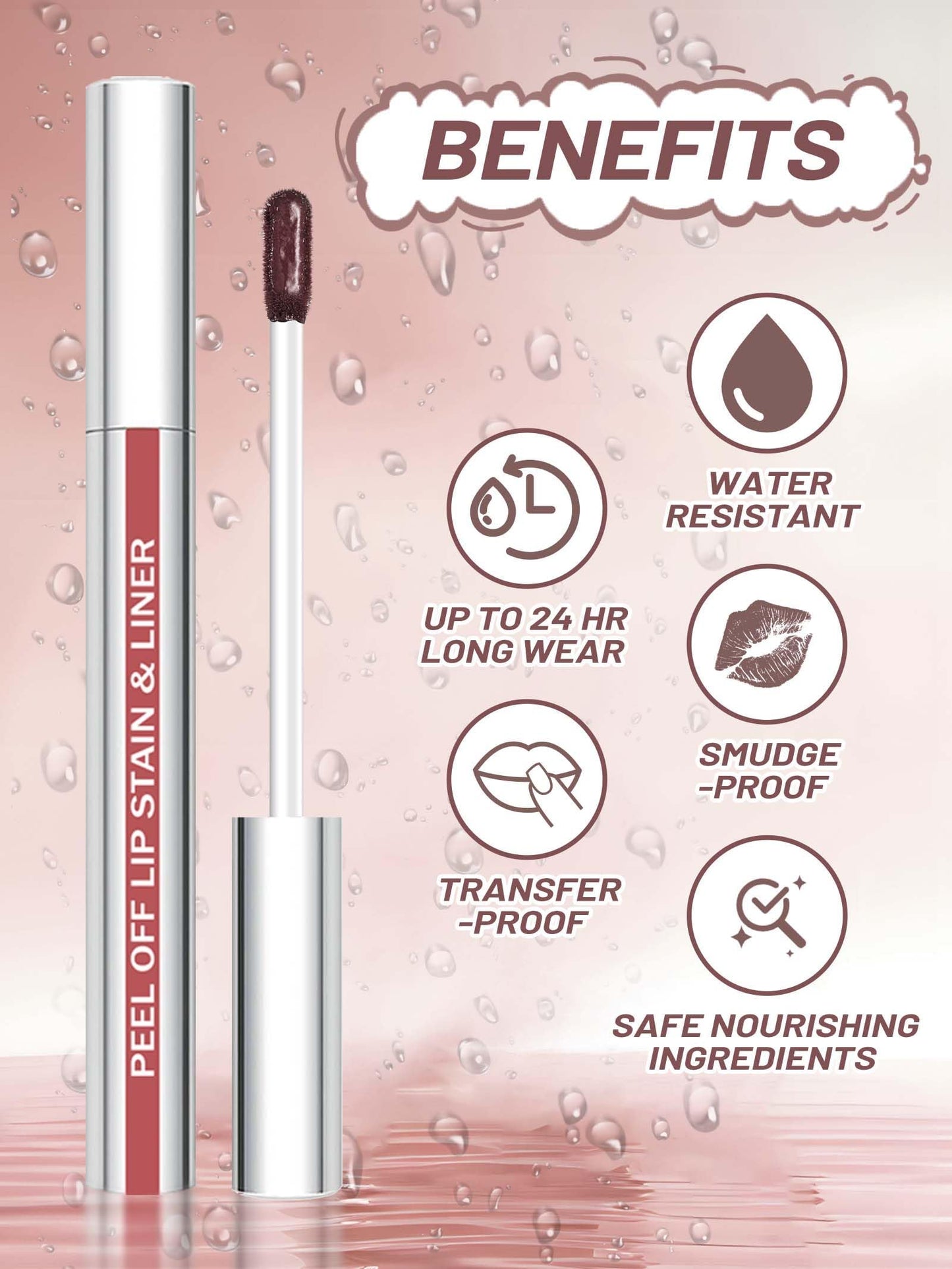 QCMME Lip Stain Peel Off Lip Liner Stain with Tweezer, Long Lasting Matte Lip Tint Tattoo, Highly Pigmented Color Lip Makeup, Waterproof Lipstick, Transfer-proof Lipstain for Women, Nude Pink